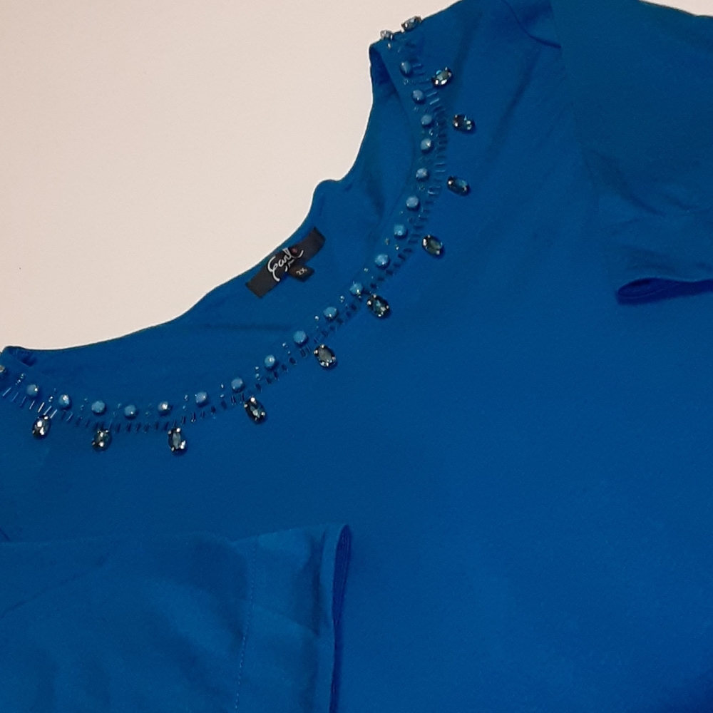 Plus size turquoise beaded blouse